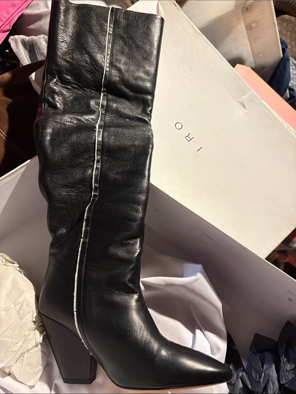 IRO Black Leather Over-the-Knee Pointed Toe Boots